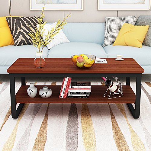 image for gootrades 47'' Rectangular Coffee Table, 2 Tier Open Storage Shelf, So