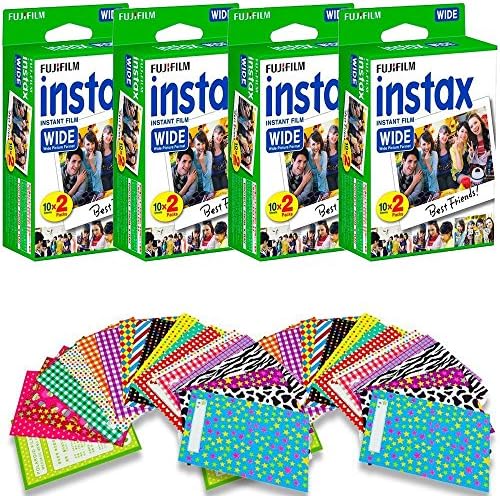 Fujifilm Instax Wide Instant 80 Film for Fuji Instax Wide 210 200 100 300 Instant Photo Camera + 40 assorted colorful pattern stickers