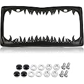 Heavy Duty 3D Goth Black Shark Tooth License Plate Frame with Screw Caps, Street Legal Universal Fit for Cars & Trucks, Premium Rust-Free Zinc Black Shark Tooth License Plate Frame for Men & Women