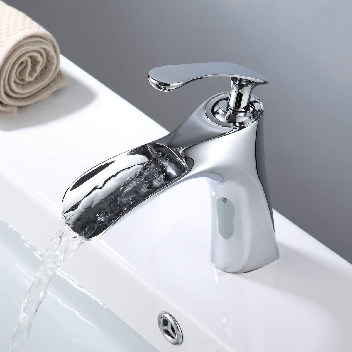 Kelelife Bathroom Sink Tap Waterfall Basin Mixer, White & Chrome – BigaMart