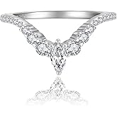 STARCHENIE Wedding Band for Women 925 Sterling Silver Eternity Stackable Rings Marquise & Round Cut CZ V Shape Stacking Engagement Ring Size 5-10