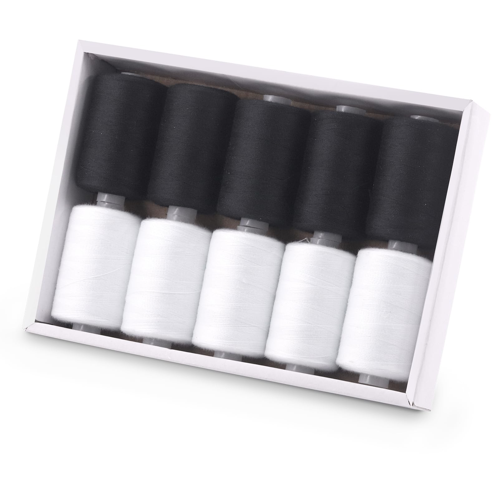 Tanstic 10Pcs Sewing Thread, 1093 Yards(1000M) Per Spool Polyester Thread, Sewing Threads for Sewing Machine, Hand Sewing - Black & White