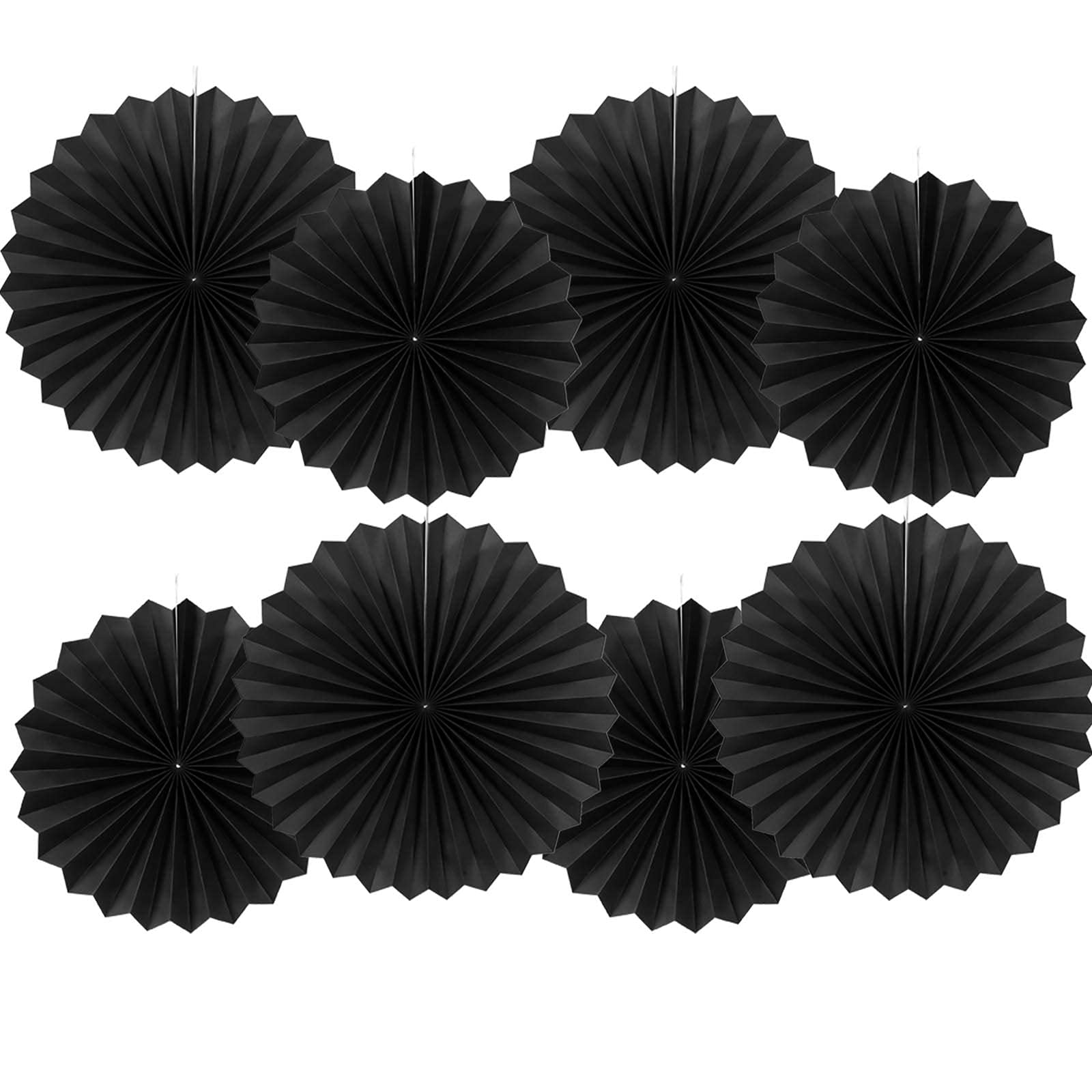 GAKA FAVOR Party Hanging Black Paper Fans Set,40.6CM(16in) and 30.4CM(12in) Round Paper Ceiling Party Decoration Suppiles,Set of 8