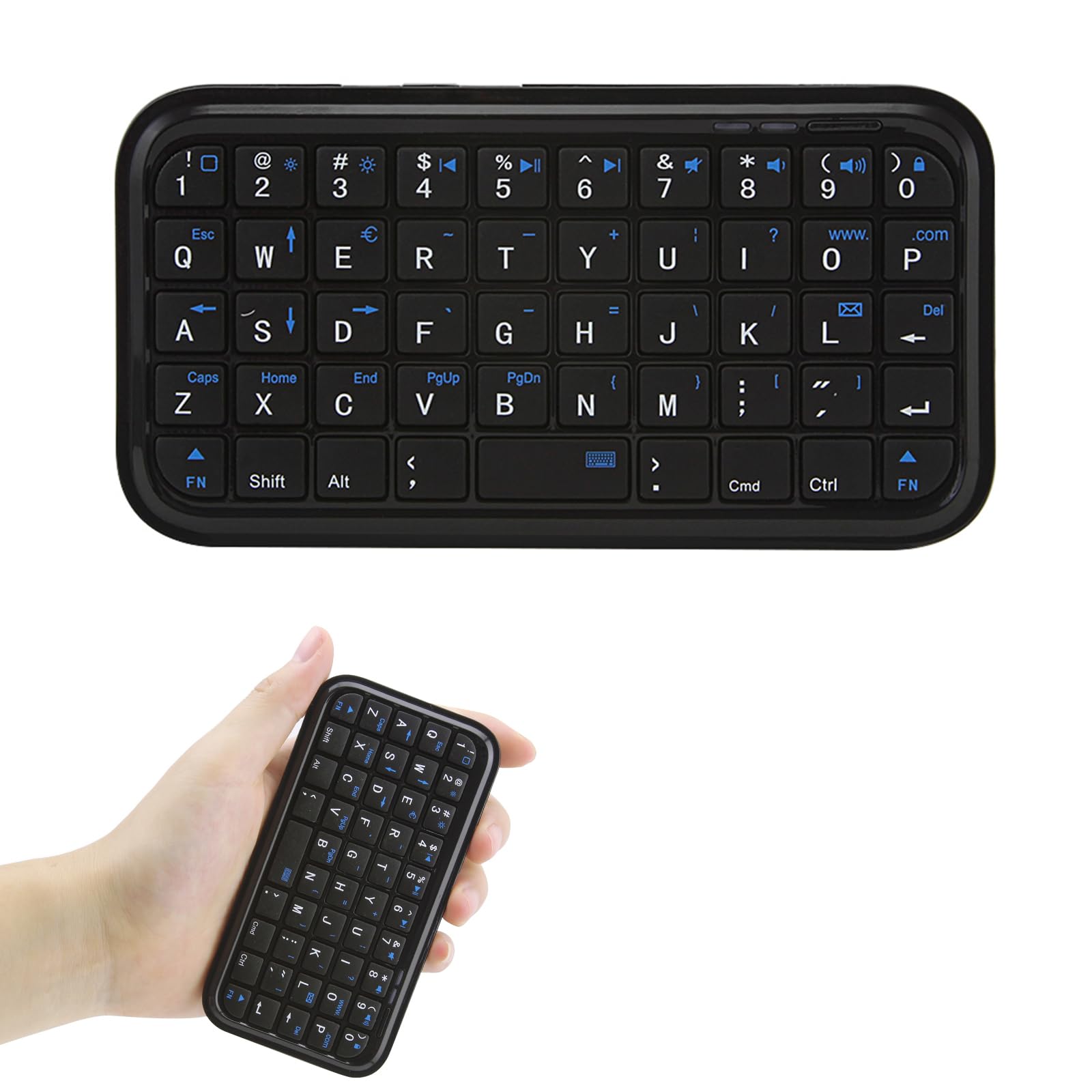 Mini Wireless Bluetooth Keyboard, Multi-Media Portable Handheld Keyboards Rechargeable Cordless Portable Mute Quiet Small for Travel Business Trips Gaming PC/Laptop/Smartphone/iPad/Tablet/TV-Black