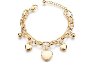 Jude Jewelers Stainless Steel Heart Charm Linked Chain Strand Bracelet