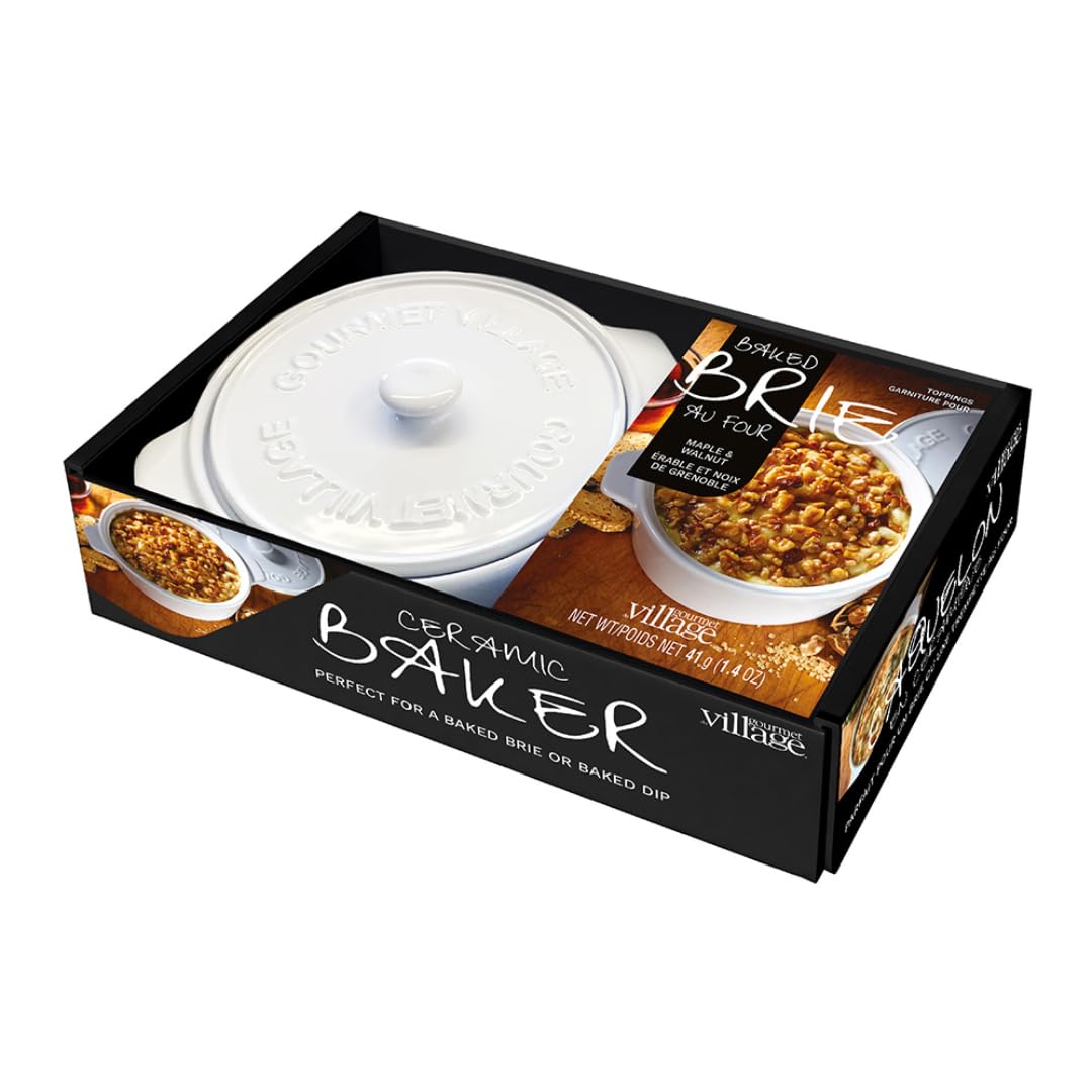 Photo 1 of Gourmet du Village White Ceramic Brie Baker with Handles Gift Set with Maple Walnut Topping