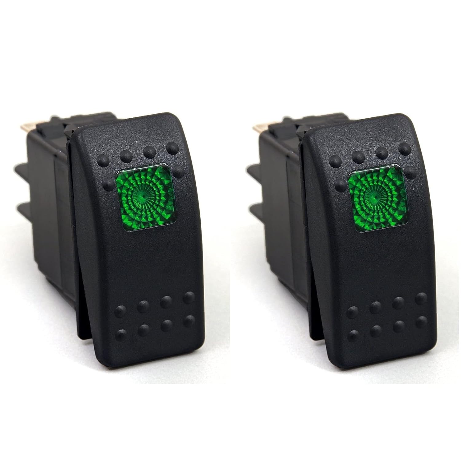 Amarine Made 2-Pack of 12v 20 Amp Waterproof LED On/Off Boat Marine SPST 3P Rocker Switch with Light (Green): Industrial & Scientific