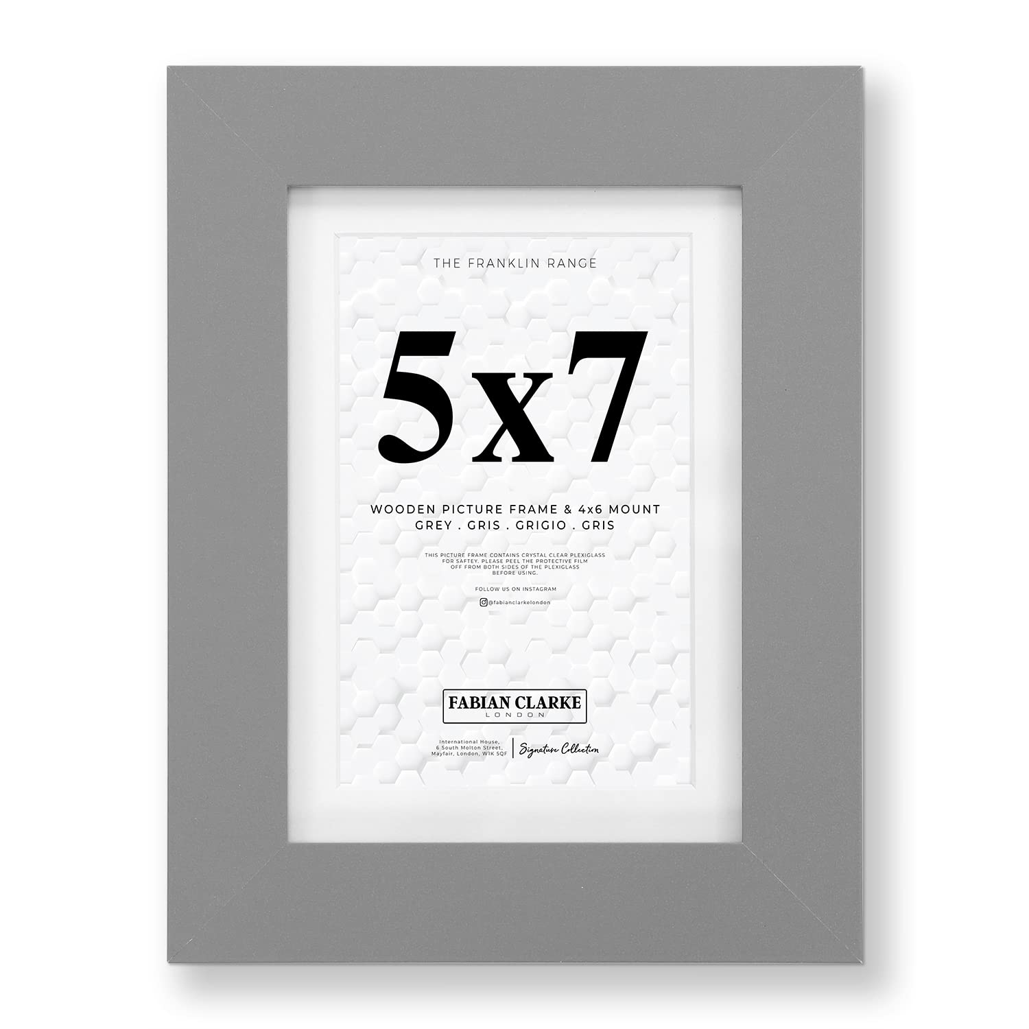 Fabian Clarke London® 7x5 Grey Picture Frame with White 6x4 Mount, Fits Poster, Photo, Print, or Certificate with Safety Glass Hang on Wall in Portrait or Landscape Includes Backstand