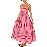 chouyatou Women's Striped Back Smocked Maxi Dress Sexy Spaghetti Strap Cut Out Flowy Swing Long Dress