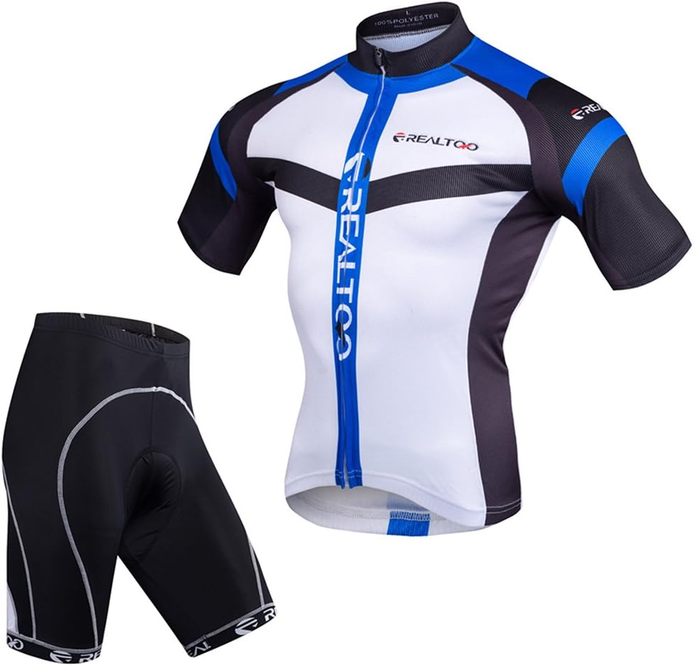 REALTOO Mens Short Sleeve Cycling Jersey Kit Suits Bike Clothing Cycling Shorts With Gel Padded