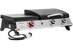 Royal Gourmet PD1305H 3 Burner Propane Gas Grill and Griddle Combo with Lid, 3-in-1 Grill Griddle Combo with 29,000 BTUs Output for Outdoor Cooking, 364 Sq. In. Cooking Area, Silver & Black
