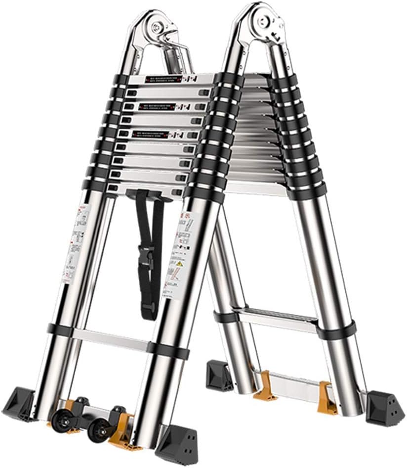Aluminum Telescoping Extension Ladder AFrame Lightweight Portable MultiPurpose Folding with Support Bar, Tall 3.4m/4.2m/5m/5.8m/6.6m/7.4m/8.2m) lxhff (Size : 4.1M+4.1M(8.2m/27ft))