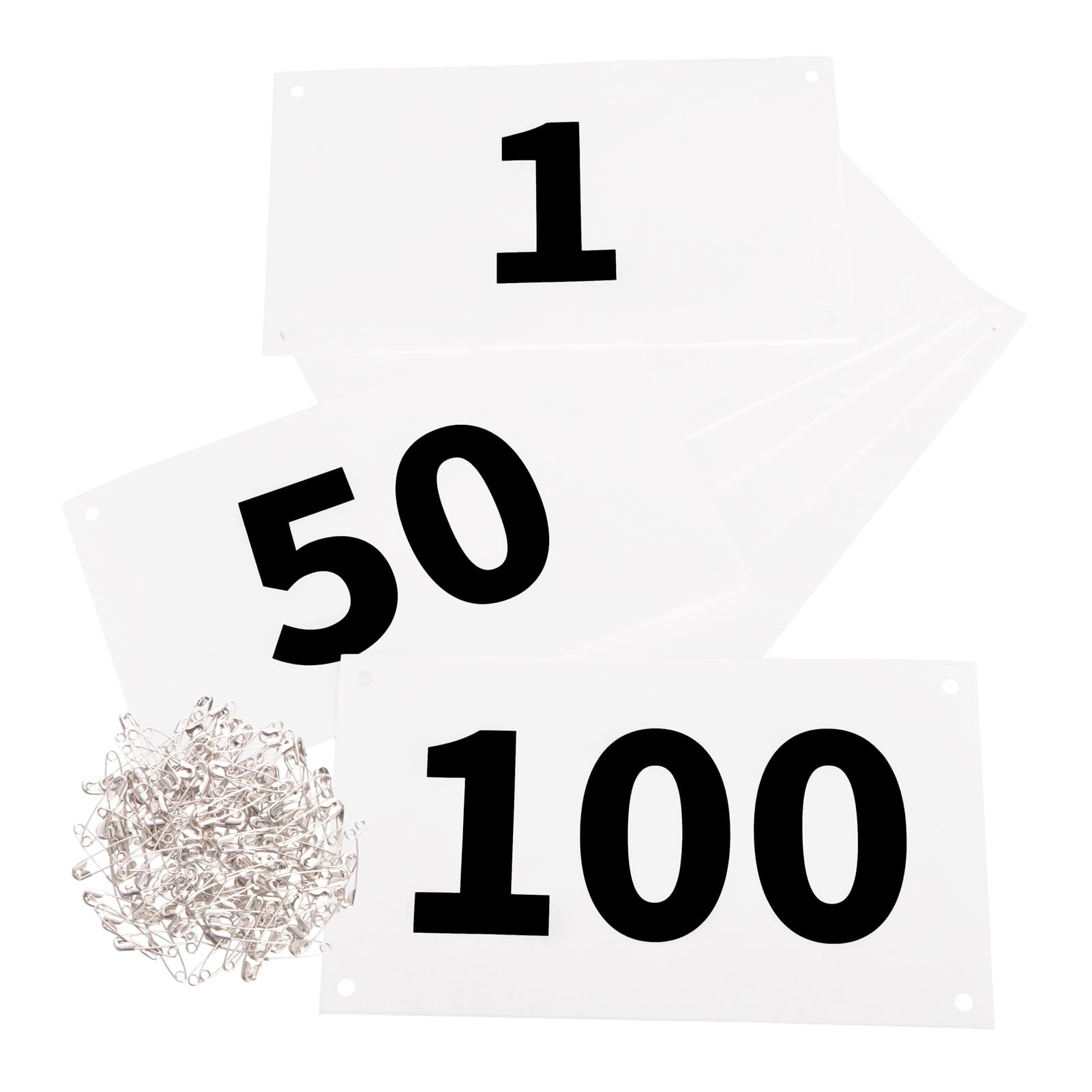 Azarxis Race Numbers with Safety Pins for Sporting Events, Waterproof and Tear-Resistant (Numbers 001-100)