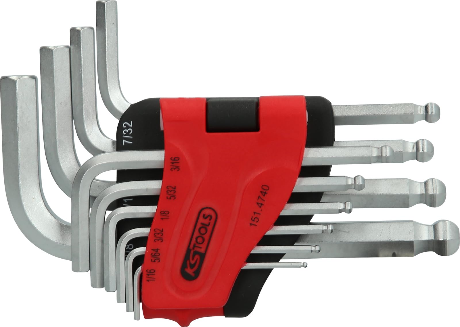 KS Tools 151.4740 Ball Ended Hexagon Key Wrench Set, 10 pcs., Short, 1/16''-3/8''
