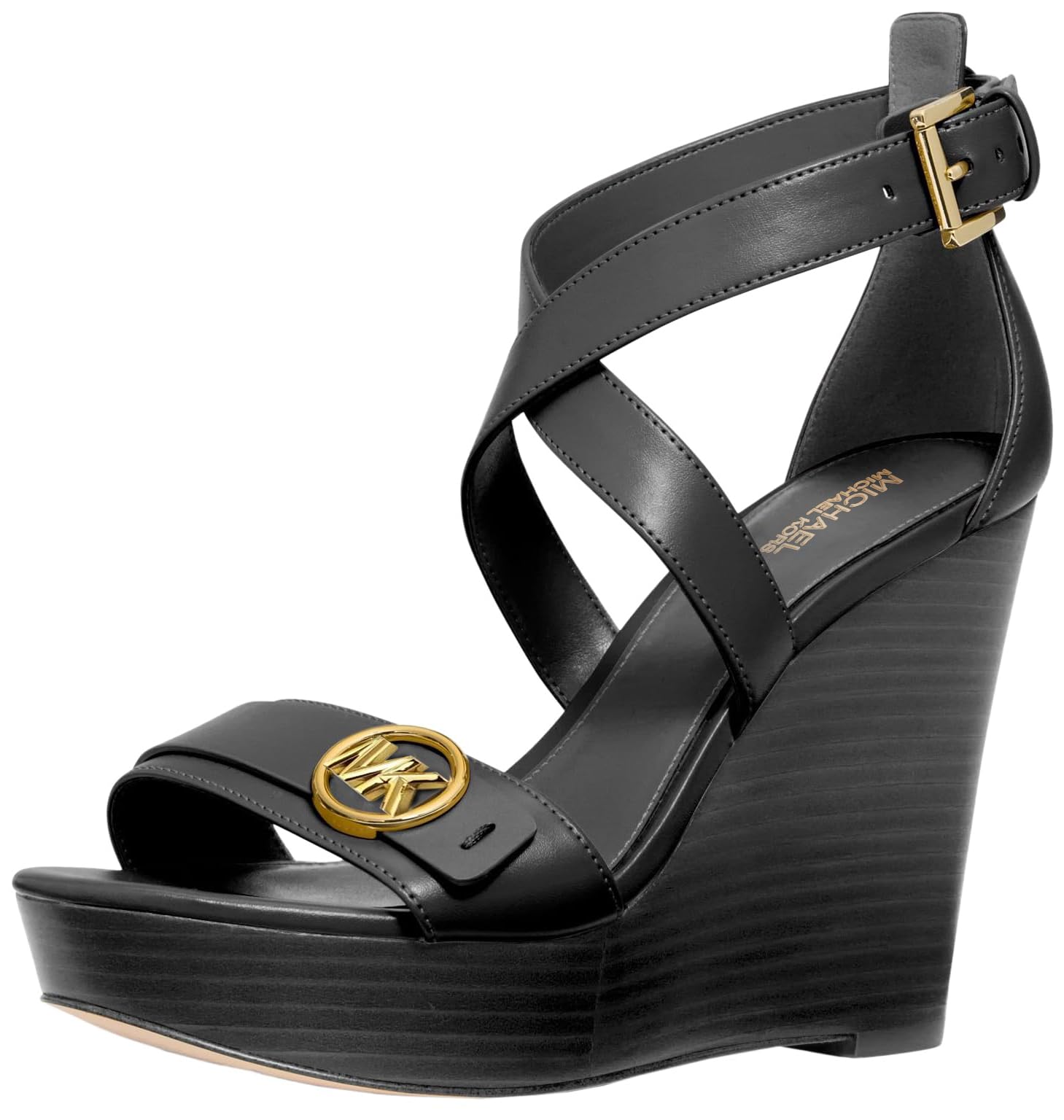 Michael Kors Women’s Carmen Wedge Sandal, Black, 5.5
