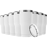 Deitybless 30oz Stainless Steel Travel Mug with Lid, 8 Pack Double Wall Vacuum Insulated Bulk Tumbler, Powder Coated Coffee Cup Suitable for Vehicle Cup Holders(White)