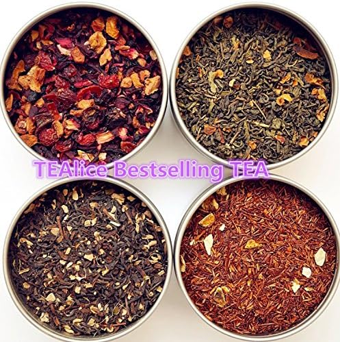 TEAlice Loose Leaf Tea Sampler Gift Set 4 Bestselling Cans Approximately 20 Servings of Tea Per Can