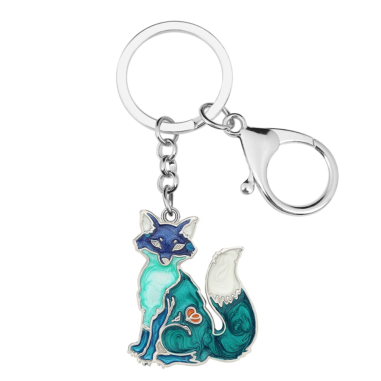 NEWEI Enamel Cute Fox Keychain Keyrings for Women Kids Purse Bag Charms (Blue)