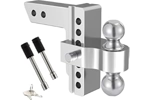 YIZBAP Aluminum Adjustable Trailer Hitch, Fits 2" Receiver, 6" Drop/Rise Drop Hitch, 12500 LBS GTW, Ball Mount, 2" and 2-5/16" Dual Towing Ball with Double Locks