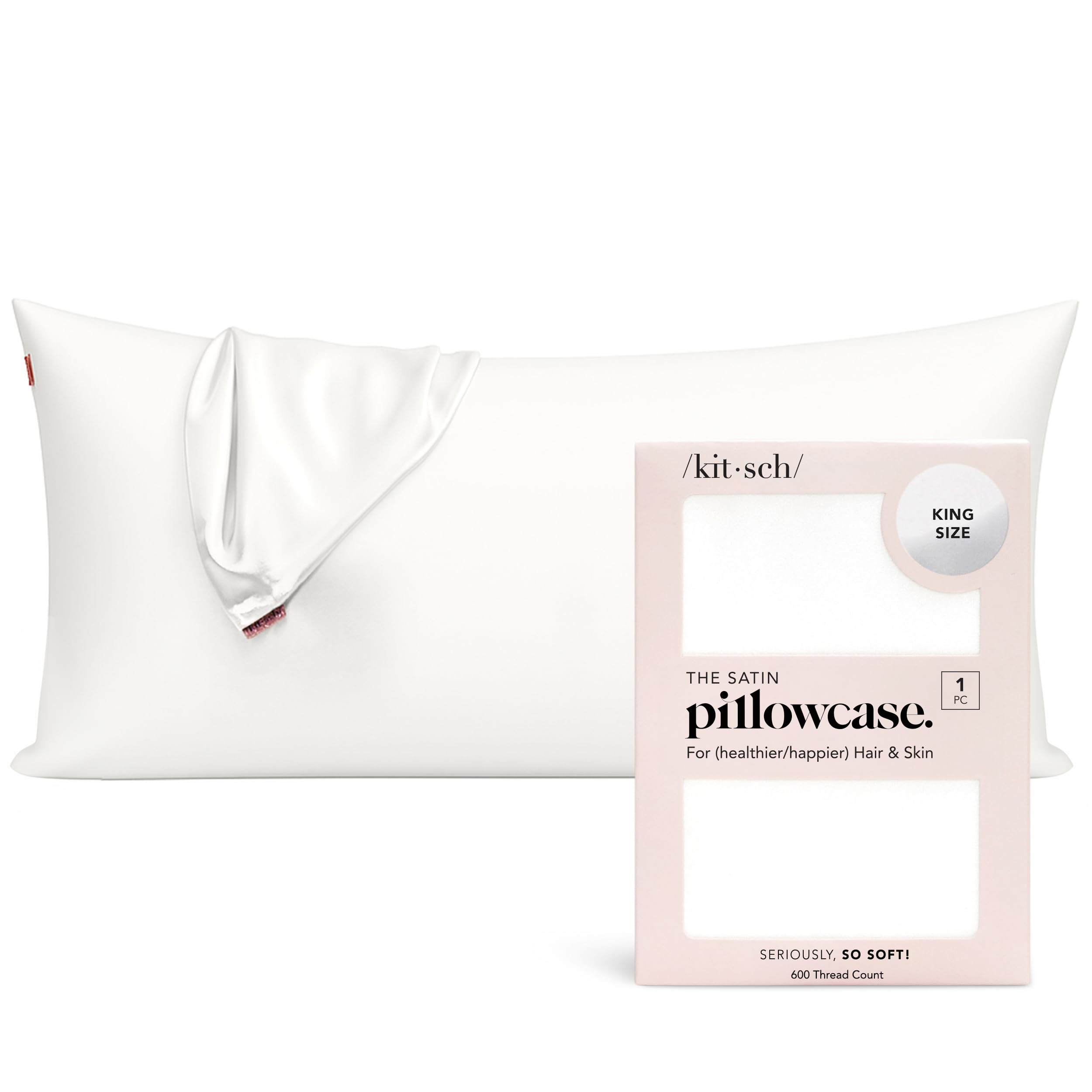 Kitsch Satin Pillowcase with Zipper for Hair & Skin - Softer Than Silk Pillow Cases, Smooth Cooling Satin Pillow Case, Wrinkle-Free, Machine Washable - King Size Satin Pillow Case 48x91 cm, Ivory
