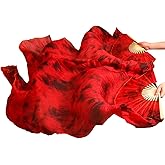 Aumulen Women 1 Pair (Left+Right) Real Silk Belly Dance Fan Veils Hand Made Colorful Tie-Dyed Dance Fans