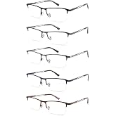 RDGNBU Reading Glasses 5 Pack for Men,Blue Light Blocking Metal Half Frame Spring Hinges Readers,Anti Glare/UV/Eyestrain