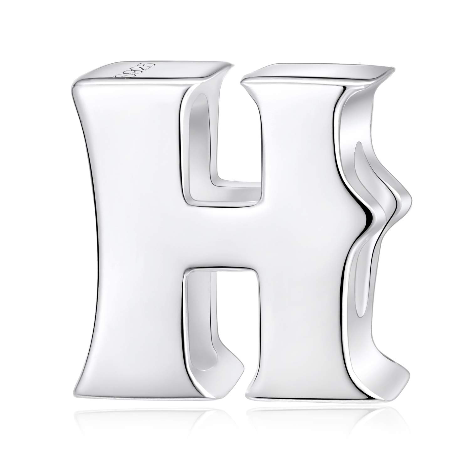 Alphabet Charms Letter Initial A-Z Genuine 925 Sterling Silver Beads fits Pandora Charms Bracelet (Letter H)