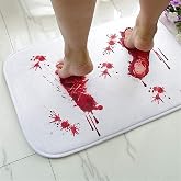 TICKPOT Halloween Bath Mat Bloody Footprint, Prank Rug Color Changing Bath Mat Changes Color When Wet Non-Slip Rug Halloween Decor for ShowerBathroom Gag Gift 16 * 24 Inch, White
