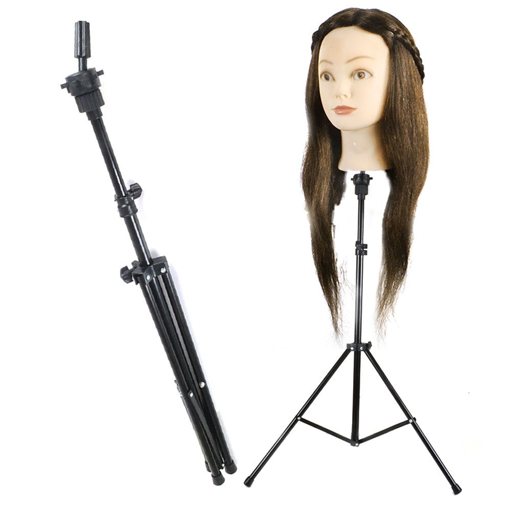 Reelva Black Metal Tripod Mannequin Head Holder Hairdressing Training Stand Adjustable
