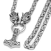 GuoShuang Wolf Head with Thor Mjolnir Pendant Necklace Stainless Steel - King Chain