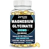 Magnesium Glycinate 500 mg Softgels, High Absorption Chelated Mag Glycinate | Pure Chelated Magnesium Glycinate w. Vitamin B6, D3 &amp; Black Pepper for Sleep, Calm, Muscle &amp; Nerve Support, 4 Month Supply