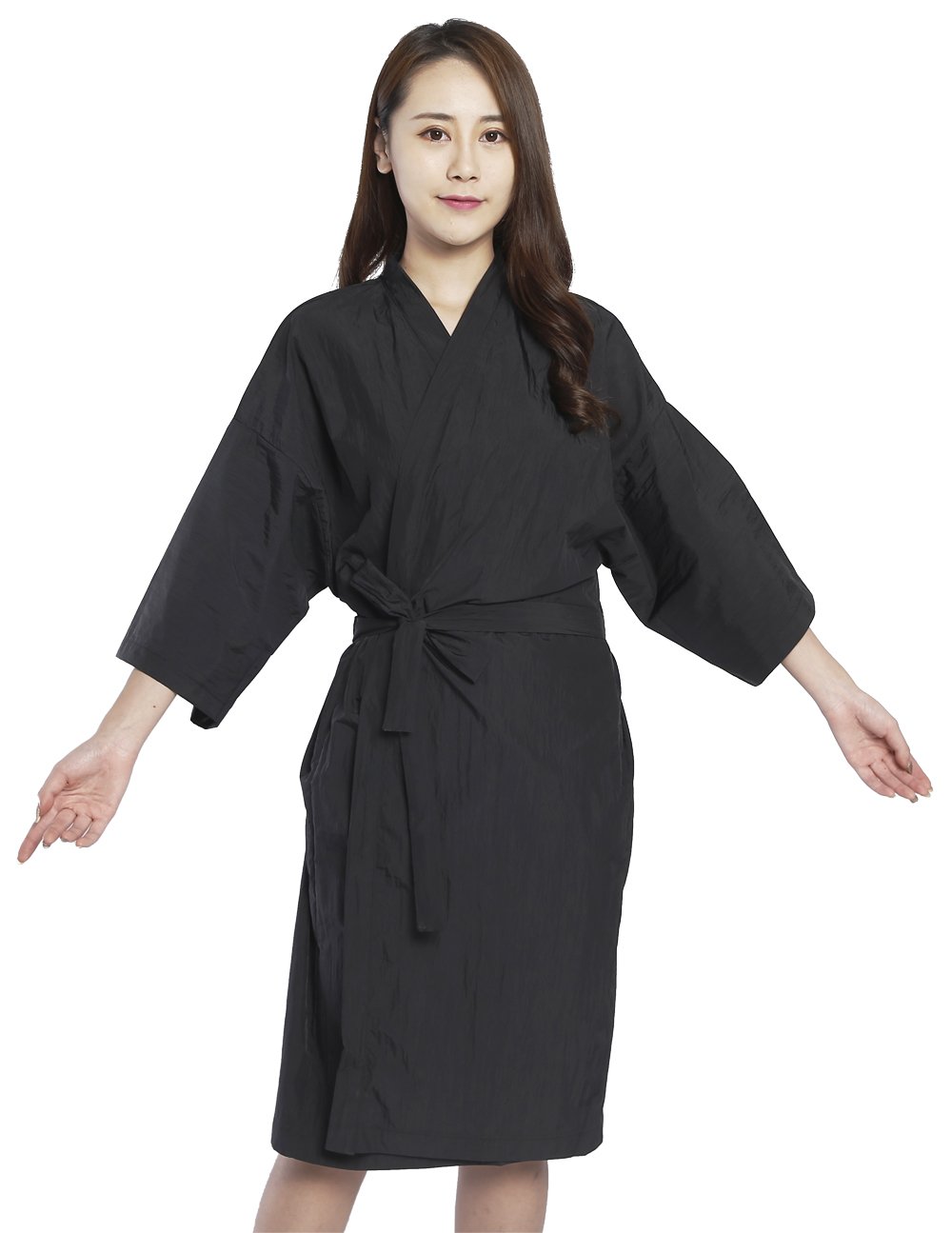 Salon Client Gowns Kimono Style, Hair salon Smocks Capes- 43" Long (Black)