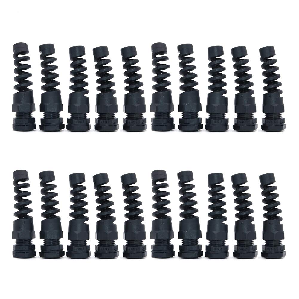 Namvo20 Pieces Waterproof M16 Cable Connectors Spiral Strain Relief Protector - Black