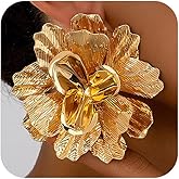 Large Chunky Gold Textured Flower Stud Earrings for Women, Trendy Punk Big Blooming Floral Earring Unique Party Vacation Costume Jewelry Accessories