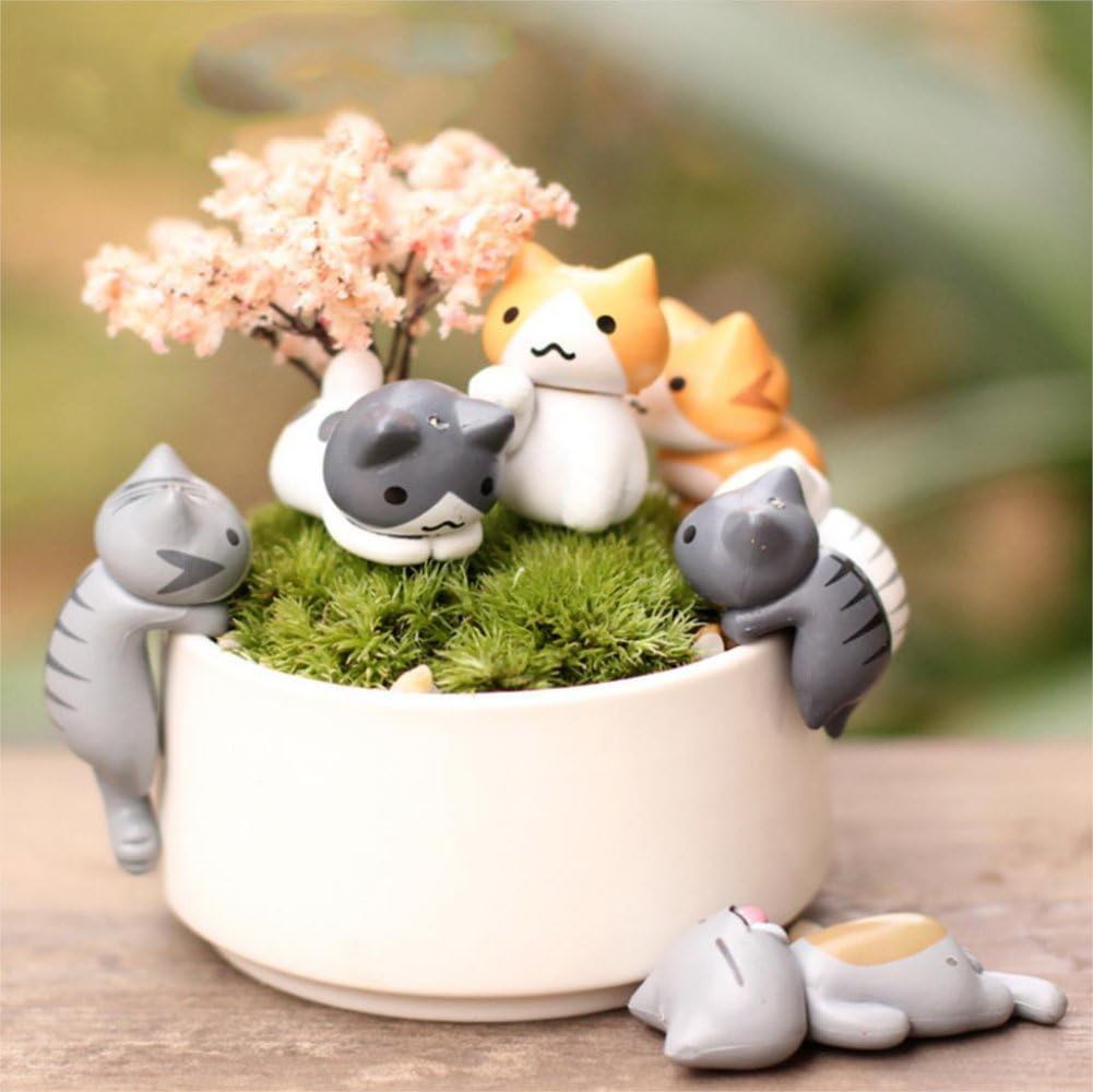 Cooltop 6pcs Lucky Miniature Cat Fairy Garden Micro Landscape Home Garden Decoration Plant Pots Bonsai Craft Decor