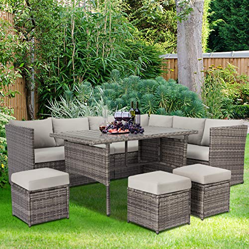 UMAX 7 Pieces Outdoor Furniture Set, Wicker Rattan Patio Sectional
