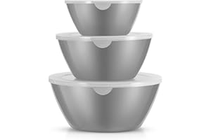 Wehome Mixing Bowls with Lids Set，Plastic Mixing Bowls for Kitchen Preparing，Serving and Storing，Set of 3-Includes 3 Bowls and 3 Lids，BPA-FREE Neat Nesting Bowls with Sealing Lids (Grey)