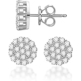 Delzzad Round VVS Synthetic Moissanite S925 Stud Earrings Jewelry Gift for Men Women, 1.2ct Total Weight, S925 Sterling Silver, Round Cut, White/Gold