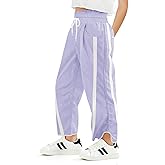 Haloumoning Girls Baggy Wide Leg Pants Kids Striped Elastic Waist Parachute Track Pants with Pockets 5-14 Years