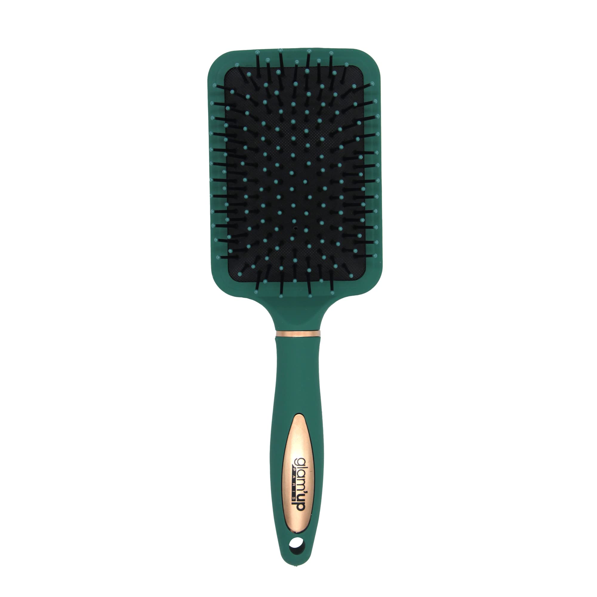 Glam'Up Paris Maxi Square Hairbrush Green Rose Gold - Detangling Hairbrush with Handle - Maxi Brush with Square Gusset Model 26 x 9 x 3.5 cm - Green Rose Gold