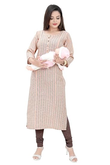 Women's Cotton Maternity/Nursing/Easy Feeding/Breastfeeding/Kurti/Straight Kurta/Dress/with Zippers For PRE and Post Pregnancy (HF45)