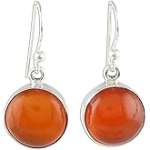 NOVICA Artisan Handmade Carnelian Dangle Earrings Round from India Sterling Silver Gemstone Birthstone [1.1 in L x 0.5 in W x 0.3 in D] ' Fiery Domes'