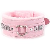 Succuba Handmade Fluffy Heart Rhinestone Heart Ring Pu Leather Choker Collar For Women, Handmade Punk Gothic Letter Necklace Adjustable Fashion Jewerly
