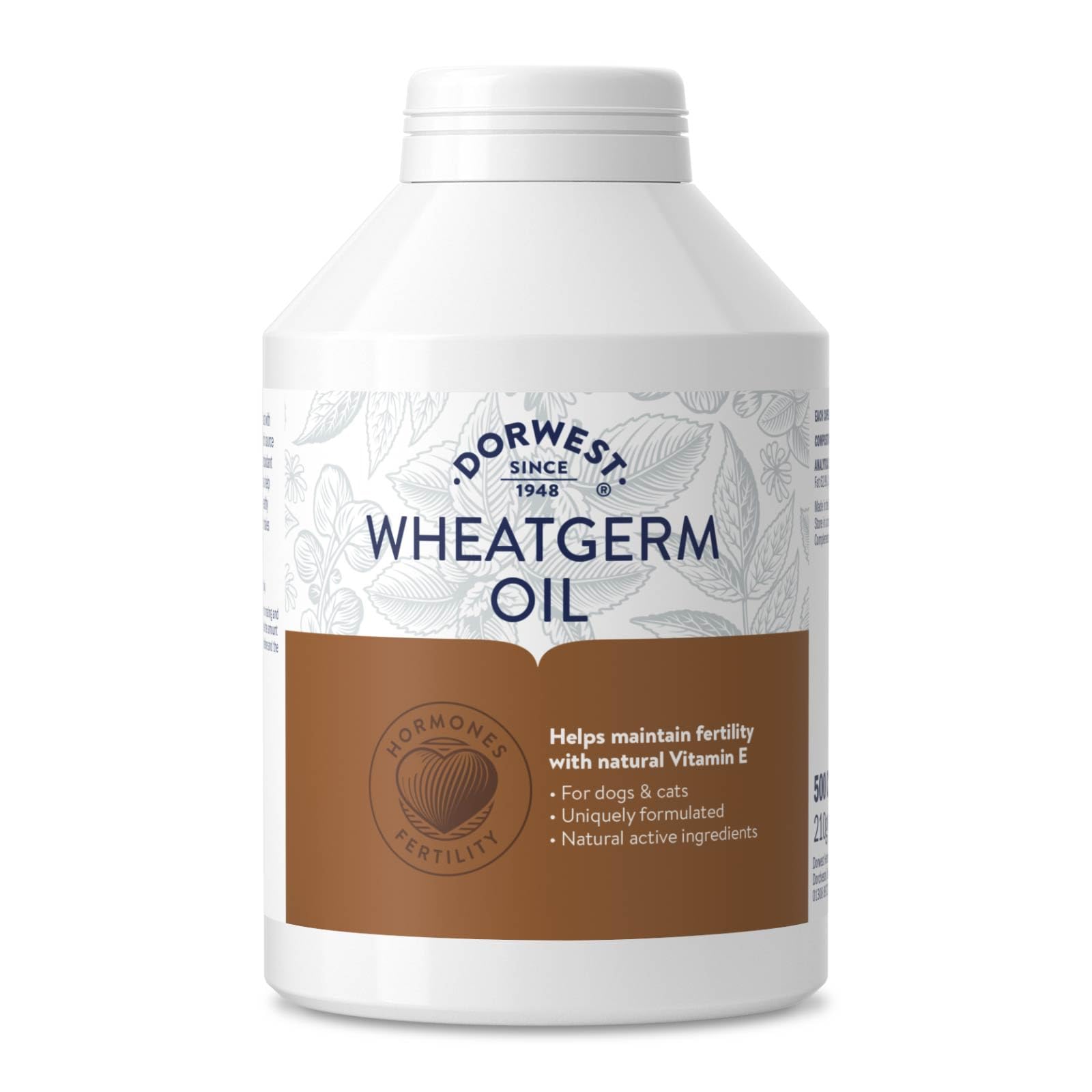 Dorwest Herbs Wheatgerm Oil Capsules for Dogs and Cats 500 Capsules
