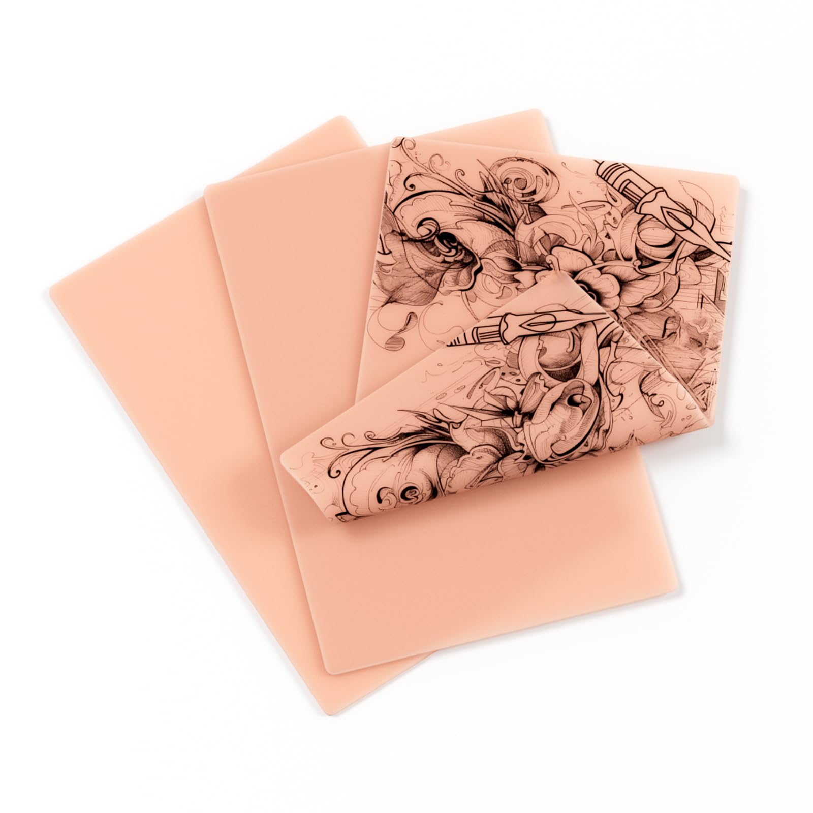 EZ 3mm Tattoo Practice Skin - 3Pcs (12" x 8") A4 Size Soft Silicone Tattoo Fake Skin, Blank Double Sides Soft Skin Tattoo Supplies for Beginners and Artists (Pink)