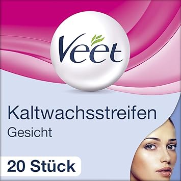 Veet Gesicht Präzisionskaltwachsstreifen Easy-Gelwax Technology für sensible Haut, 1er Pack (1 x 20 Stück)