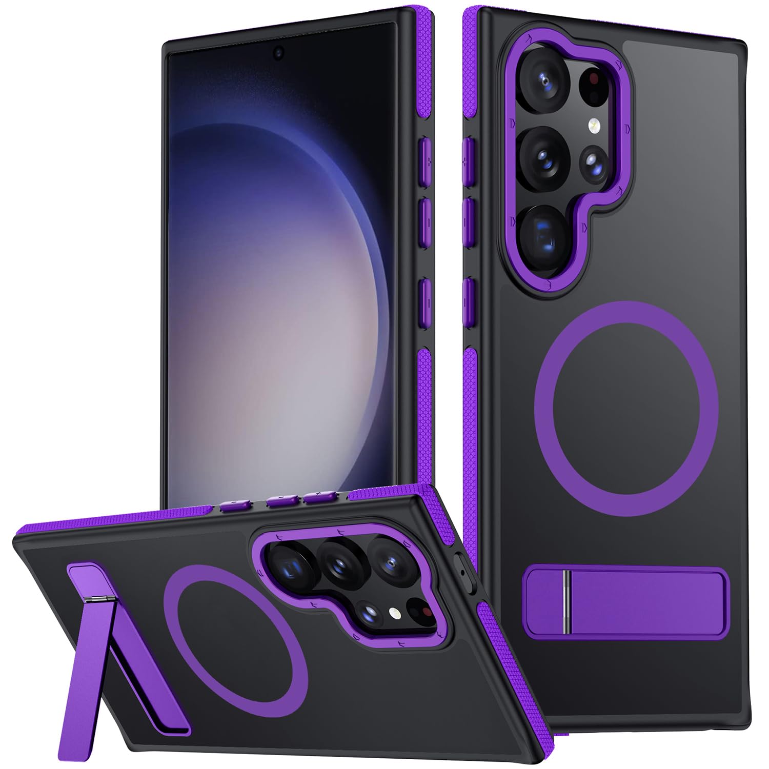 Mondelete for Samsung Galaxy S23 Ultra Case, [Compatible with MagSafe], Adjustable Kickstand,Military Grade Drop Tested, Translucent Matte Phone Case for Galaxy S23 Ultra Case (Purple)