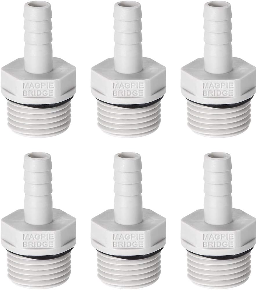 sourcing map PVC Barb Hose Fitting Connector Adapter 8mm or 5/16" Barbed x 1/2" G Male Pipe 6pcs, Grey, 5/16" x G1/2