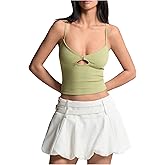 MakeMeChic Women's Cut Out Camisole Spaghetti Strap Ring Metal Buckle Cropped Top Slim Fit Cami Tops