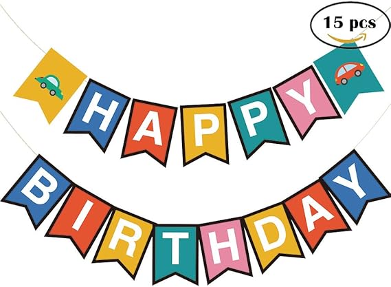 amazon com 15pcs colorful transportations cars happy birthday banner home decoration for car themed birthday party toys games 15pcs colorful transportations cars happy birthday banner home decoration for car themed birthday party